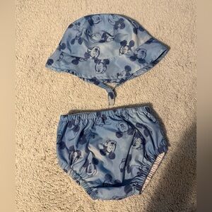 Disney Mickey Mouse Blue Kids Sun Hat and Reusable Diaper Cover Set